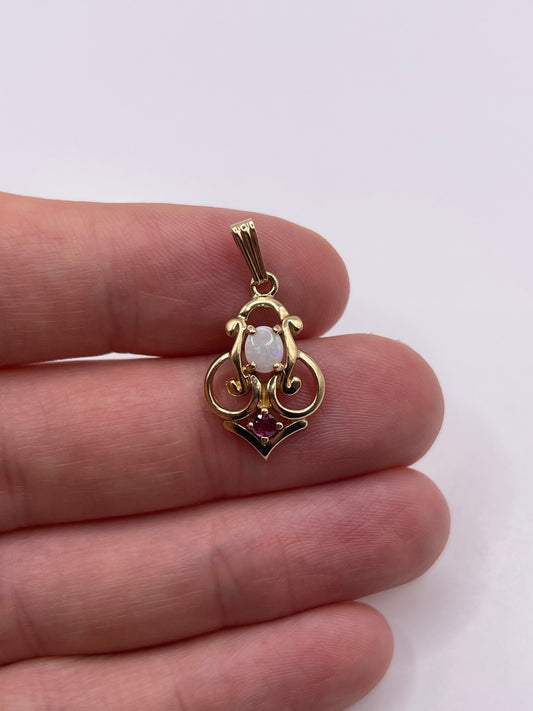 9ct gold opal and ruby pendant