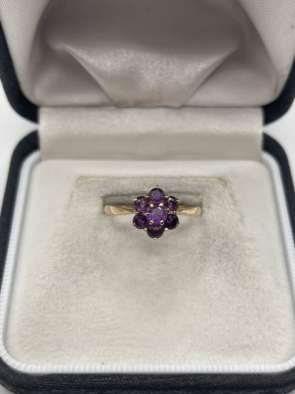 9ct gold amethyst cluster ring