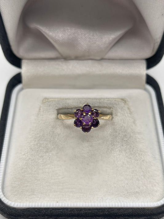 9ct gold amethyst cluster ring