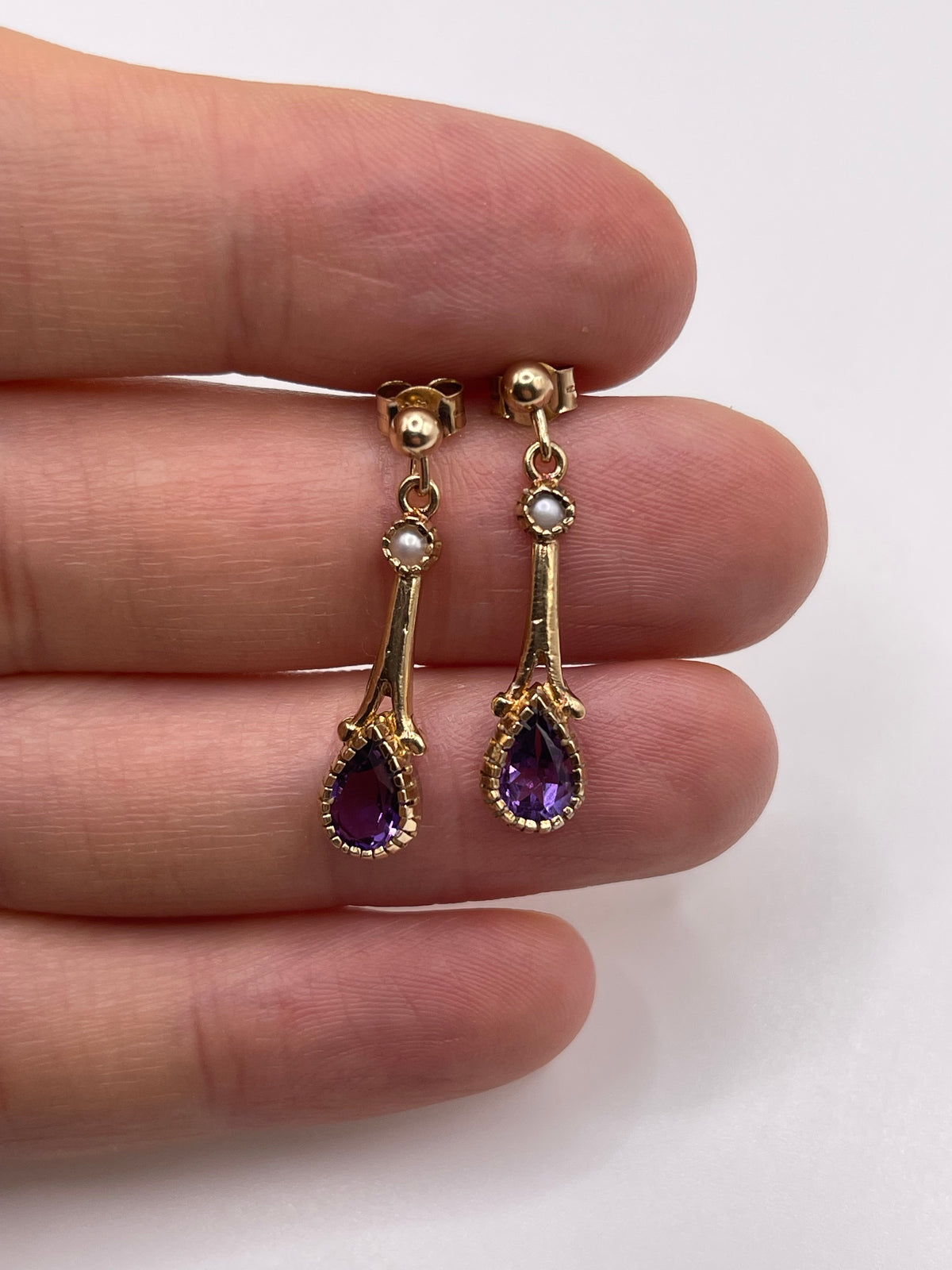 9ct gold amethyst and pearl earrings