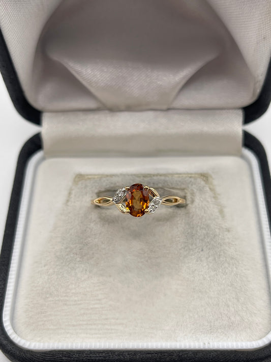 9ct gold citrine and diamond ring