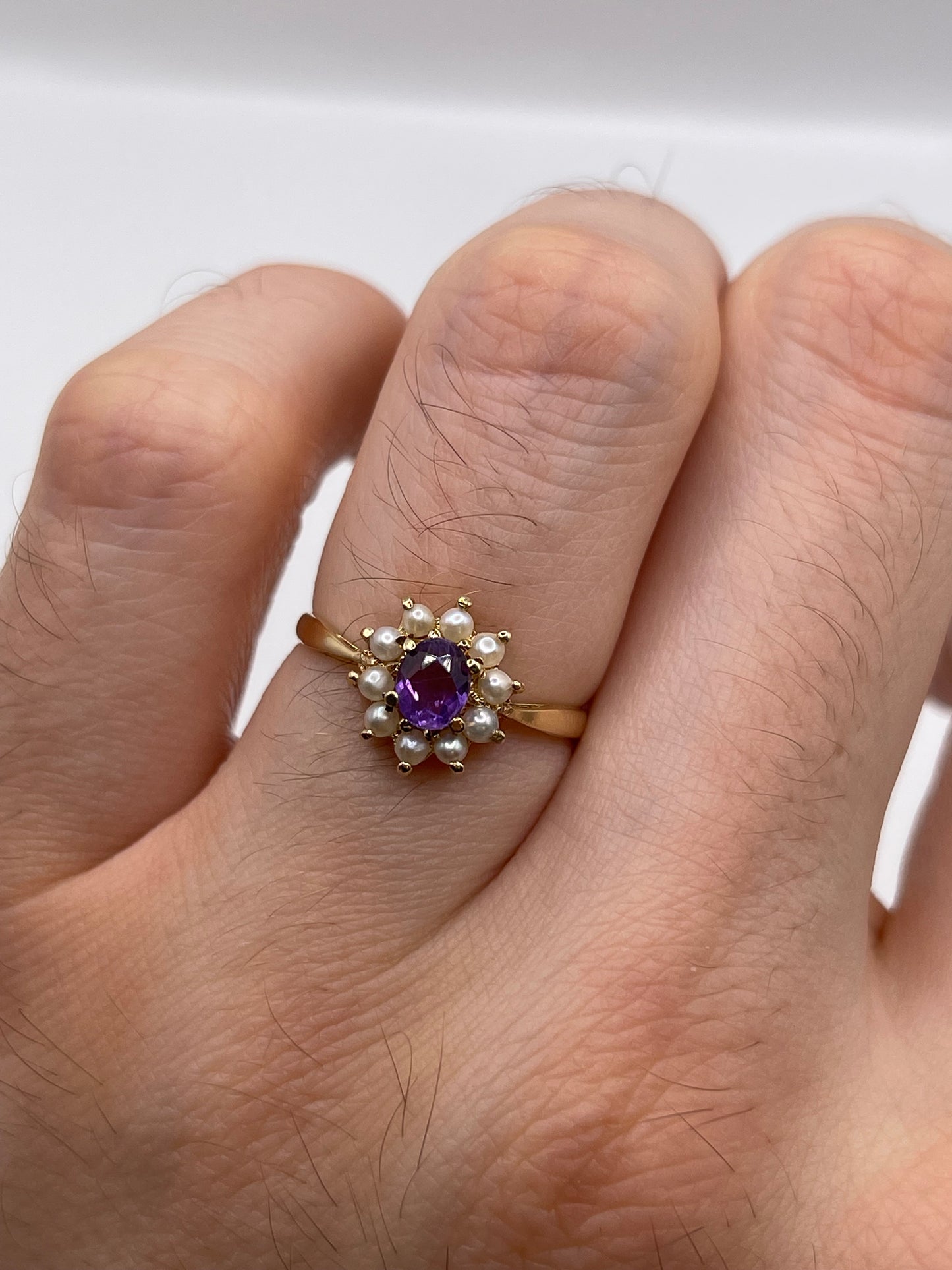9ct gold amethyst and pearl ring