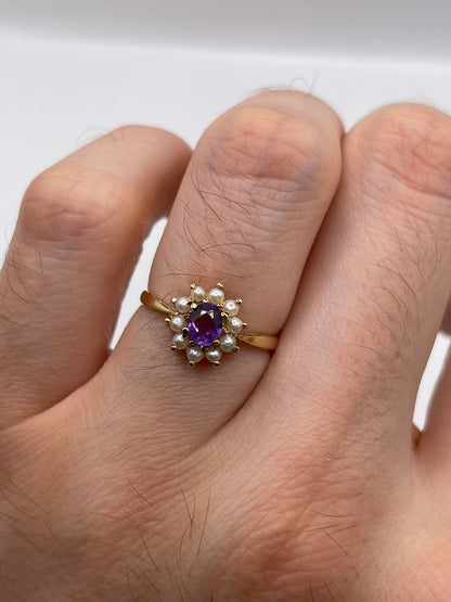 9ct gold amethyst and pearl ring