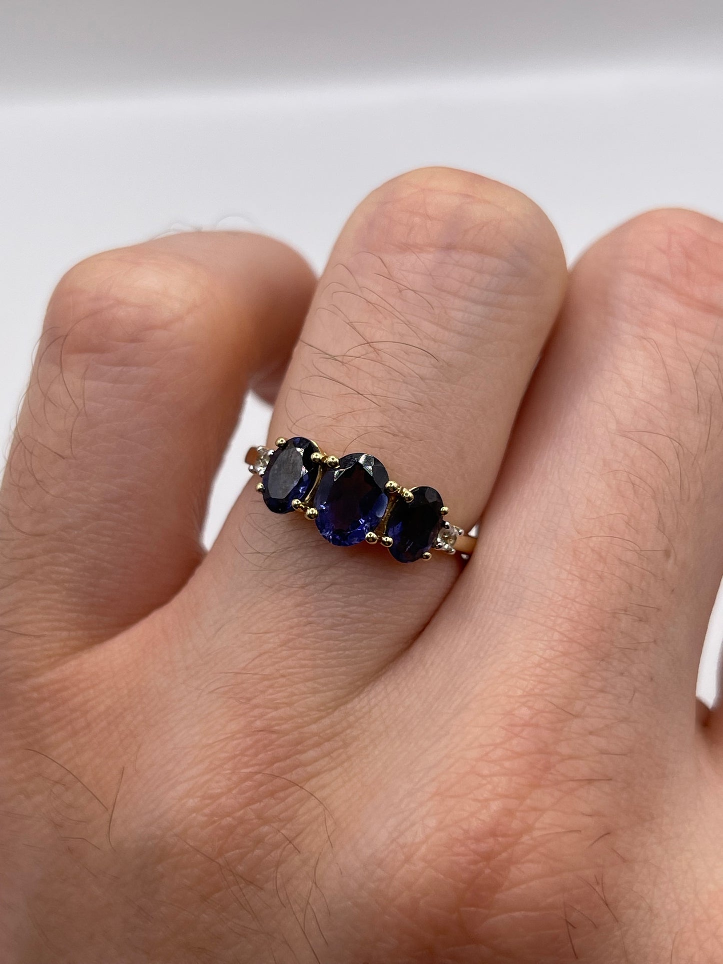 9ct gold iolite and diamond ring