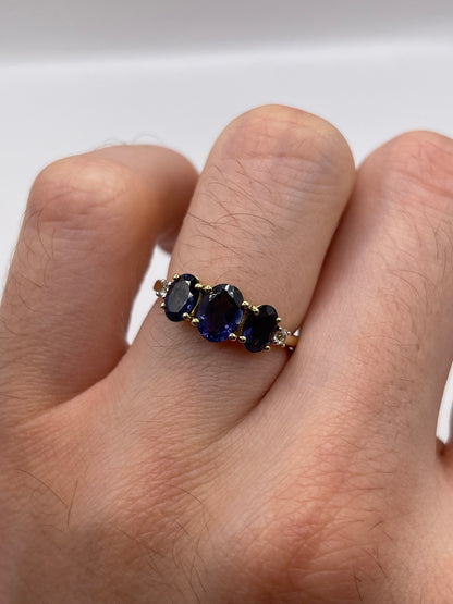 9ct gold iolite and diamond ring