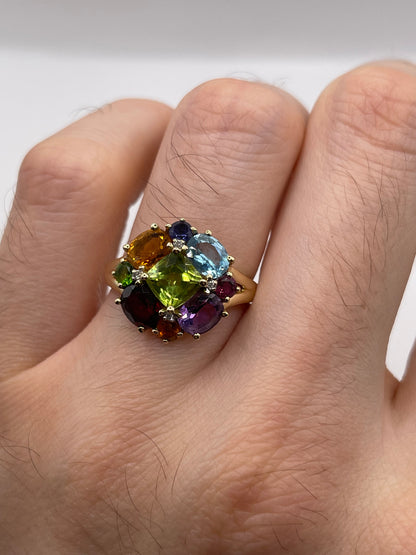 9ct gold multi gemstone and diamond ring