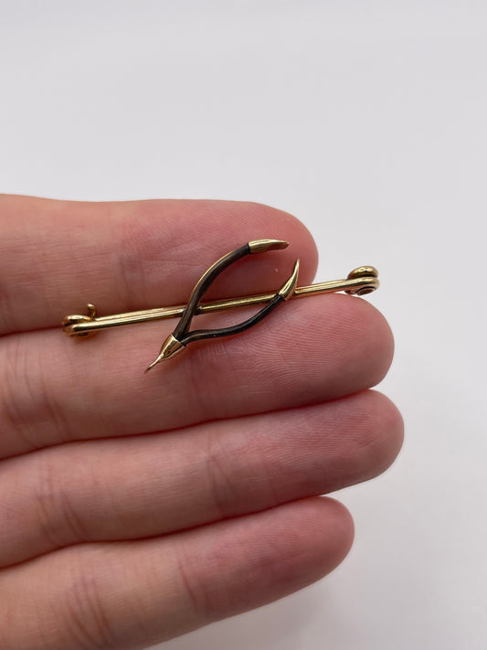 Antique 9ct gold wishbone brooch