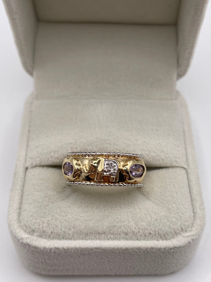 9ct gold amethyst and diamond elephant ring