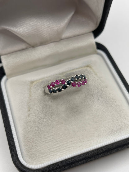 9ct white gold ruby and sapphire ring