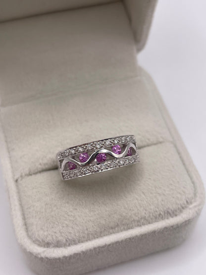 9ct white gold pink sapphire and diamond ring