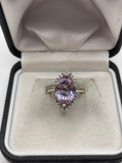 9ct gold amethyst and diamond ring