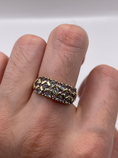 9ct gold aquamarine and pink topaz ring
