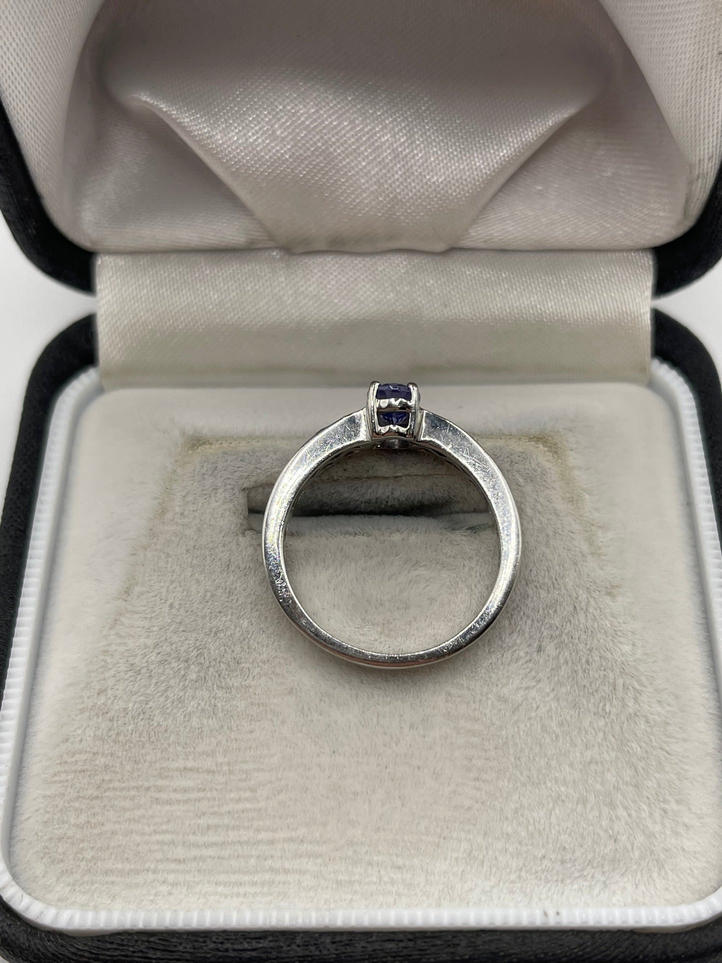 9ct white gold tanzanite and diamond ring