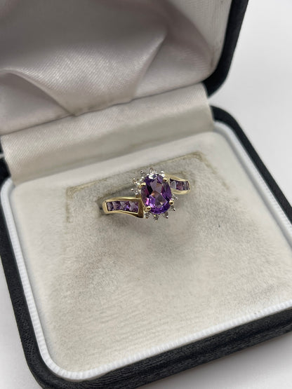 9ct gold amethyst and diamond ring
