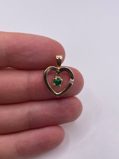 9ct gold emerald and diamond pendant