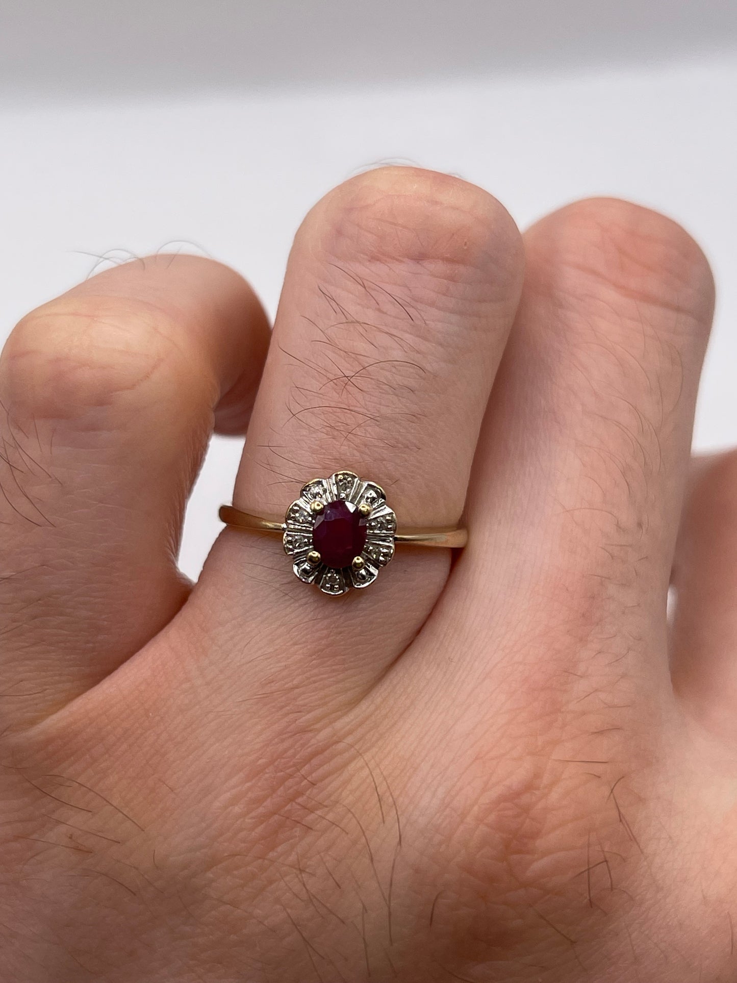 9ct gold ruby and diamond ring