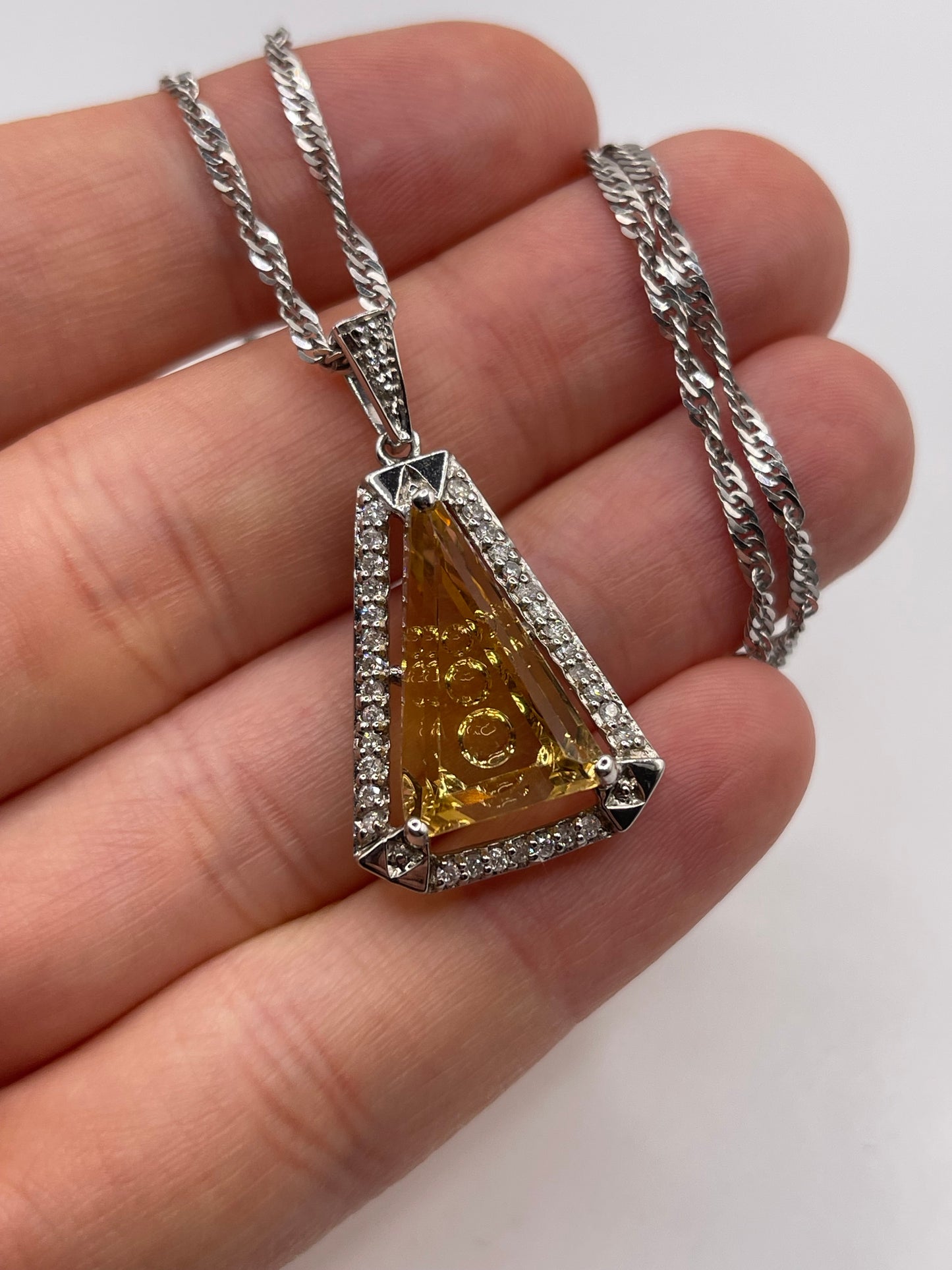9ct white gold citrine and diamond necklace