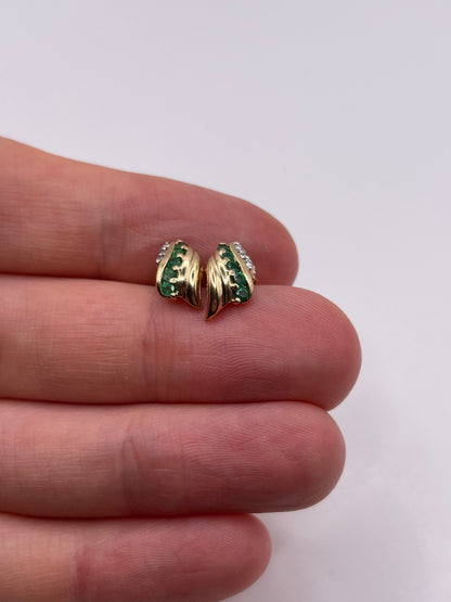 9ct gold emerald and diamond earrings