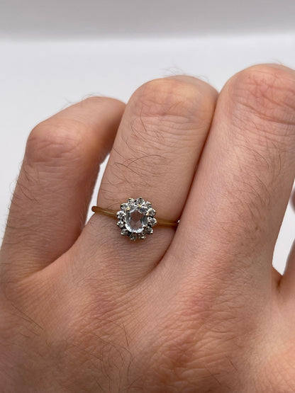 9ct gold aquamarine and diamond ring