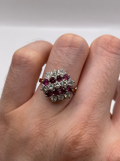 18ct gold ruby and diamond cluster ring