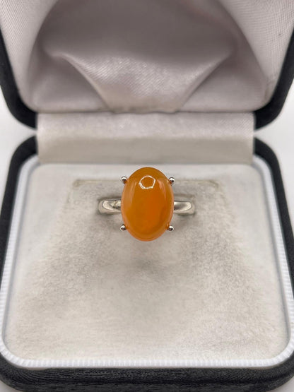 Silver peach quartz ring