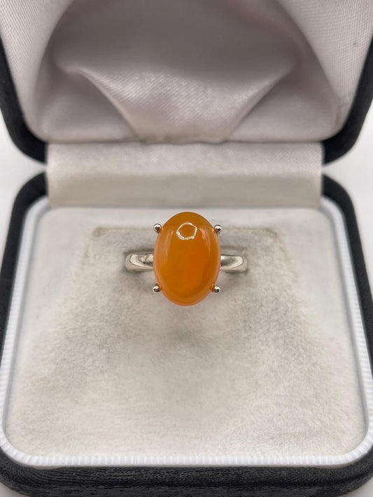 Silver peach quartz ring