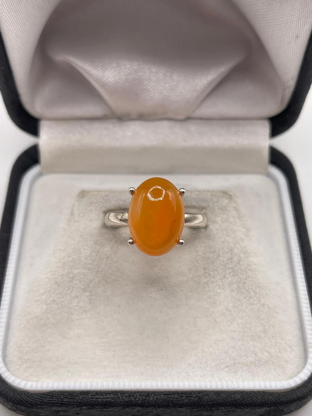 Silver peach quartz ring