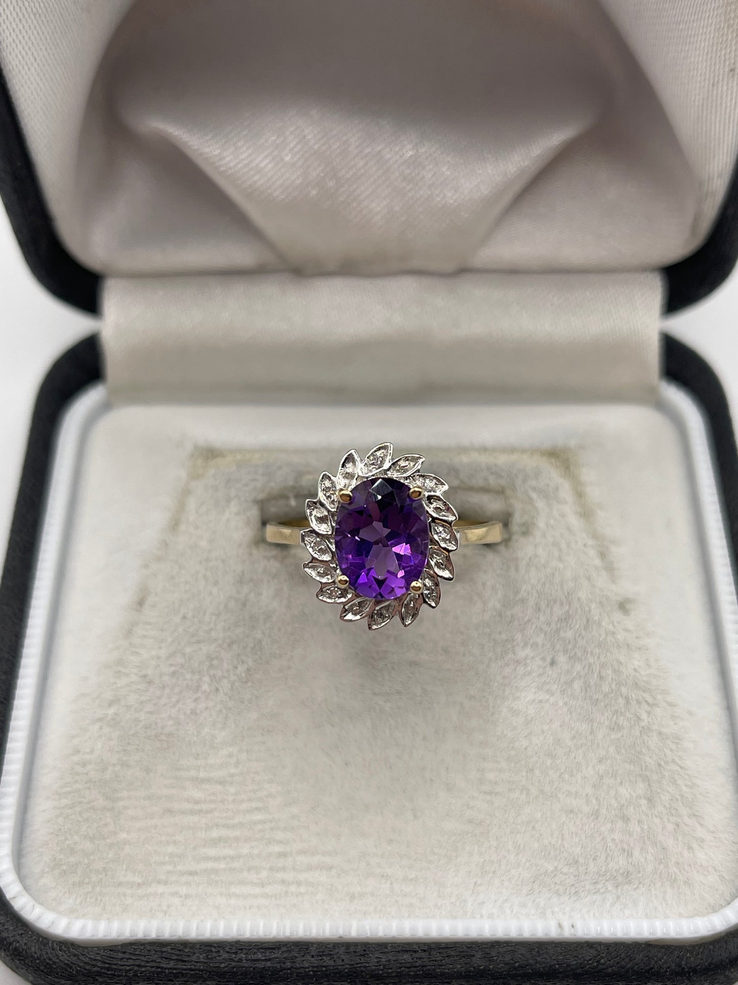 9ct gold amethyst and diamond ring
