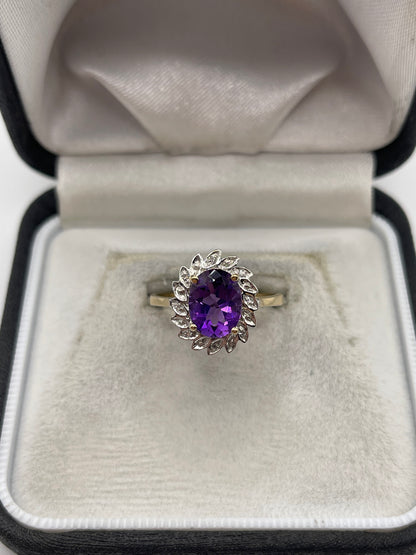 9ct gold amethyst and diamond ring