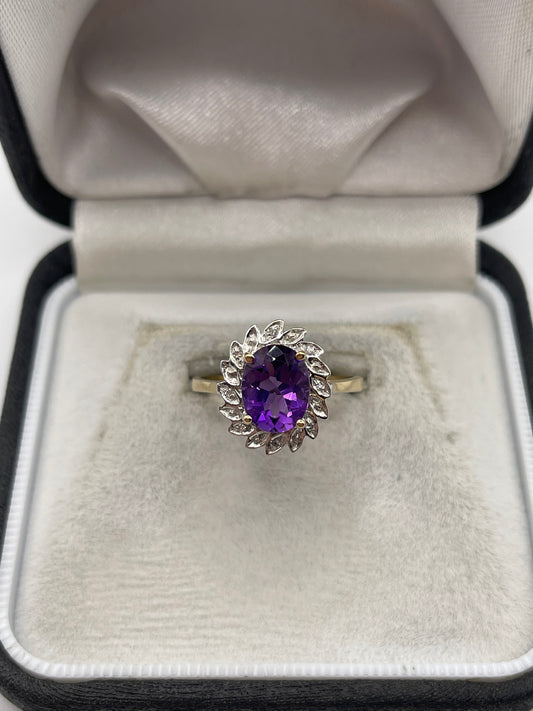 9ct gold amethyst and diamond ring