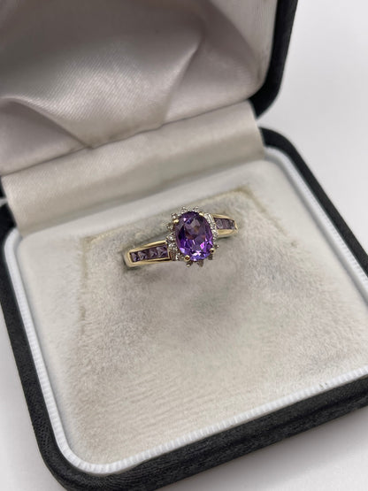 9ct gold amethyst and diamond ring