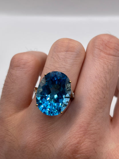 9ct gold blue topaz and diamond ring