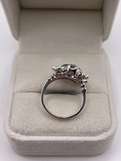 9ct white gold diamond skull ring