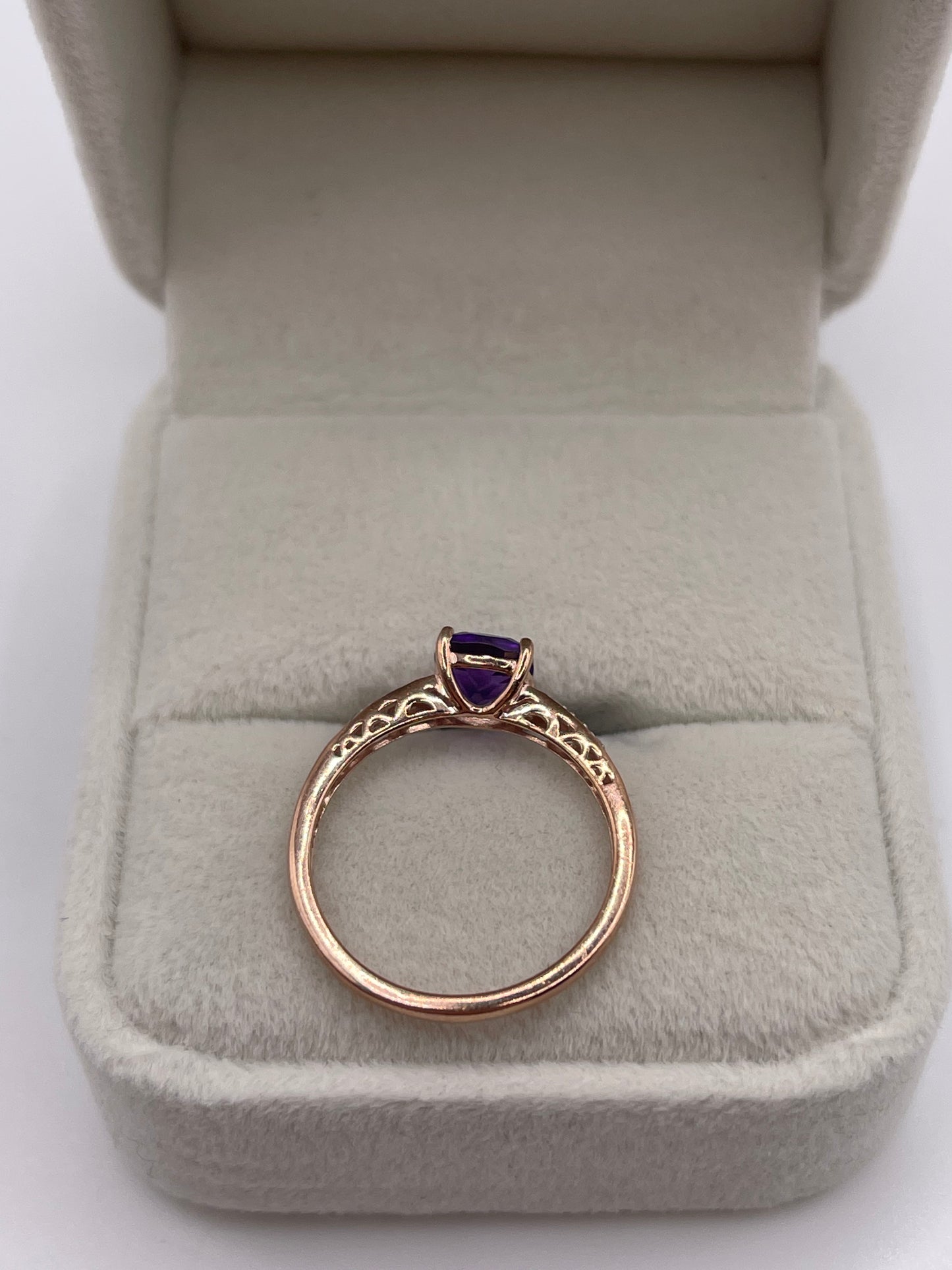 9ct rose gold amethyst and diamond ring
