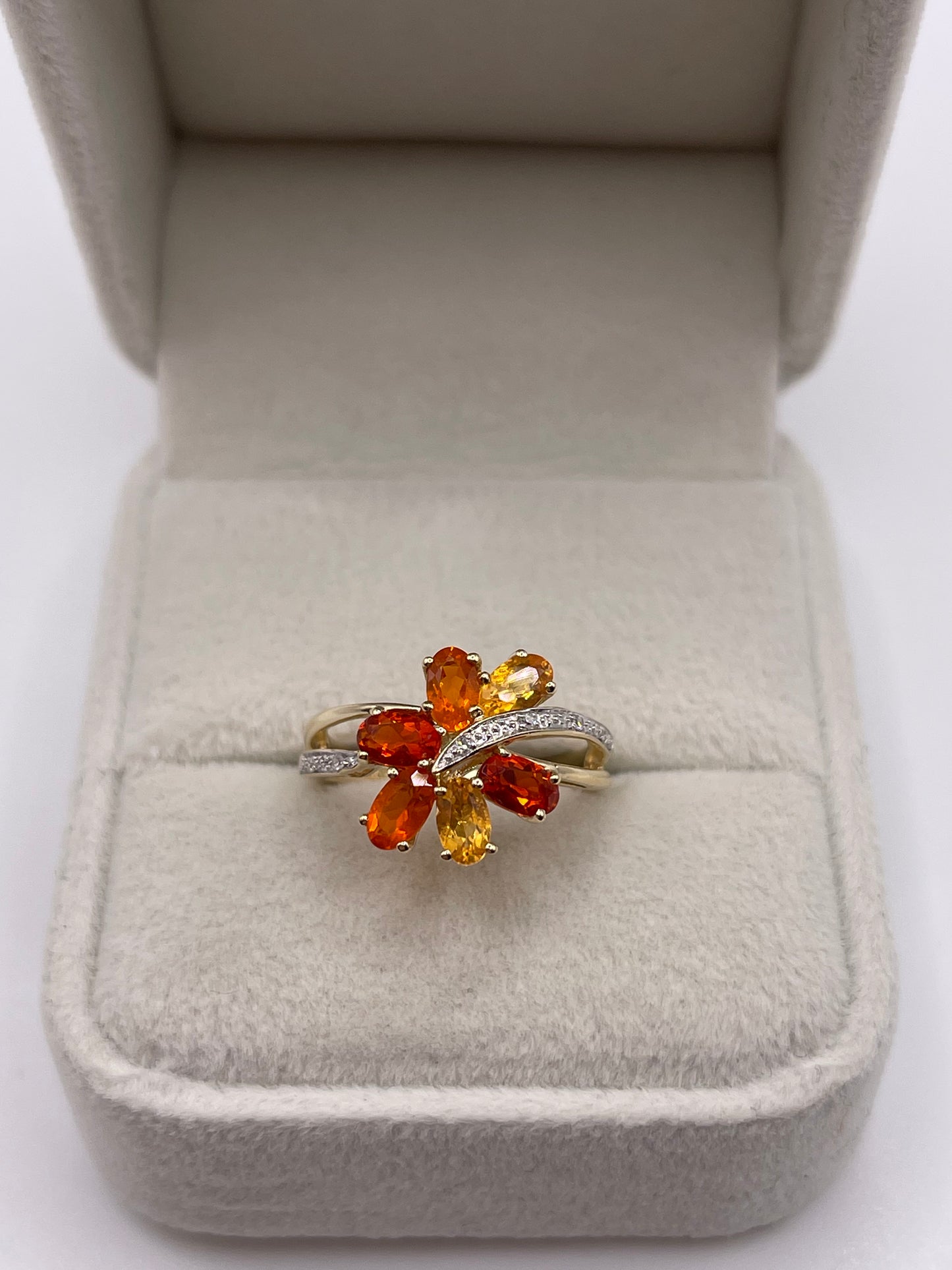 9ct gold fire opal and diamond ring