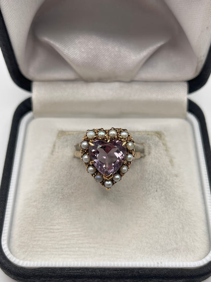 9ct gold amethyst and pearl ring