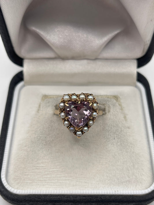 9ct gold amethyst and pearl ring