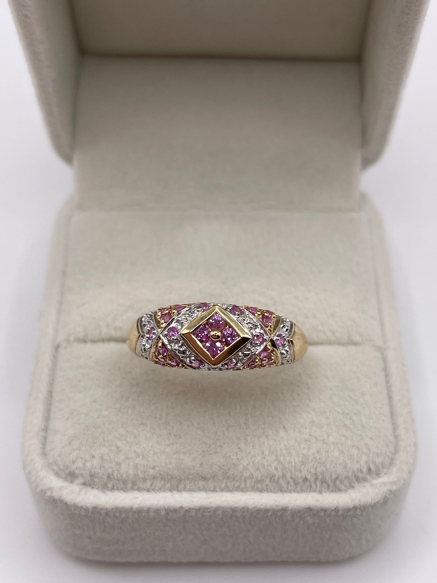 9ct gold pink sapphire cluster ring