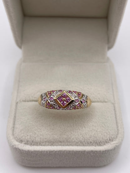 9ct gold pink sapphire cluster ring