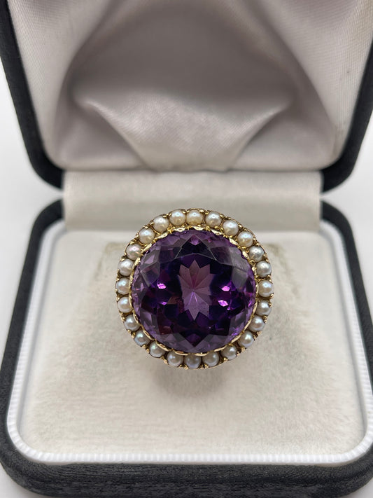 9ct gold amethyst and pearl ring