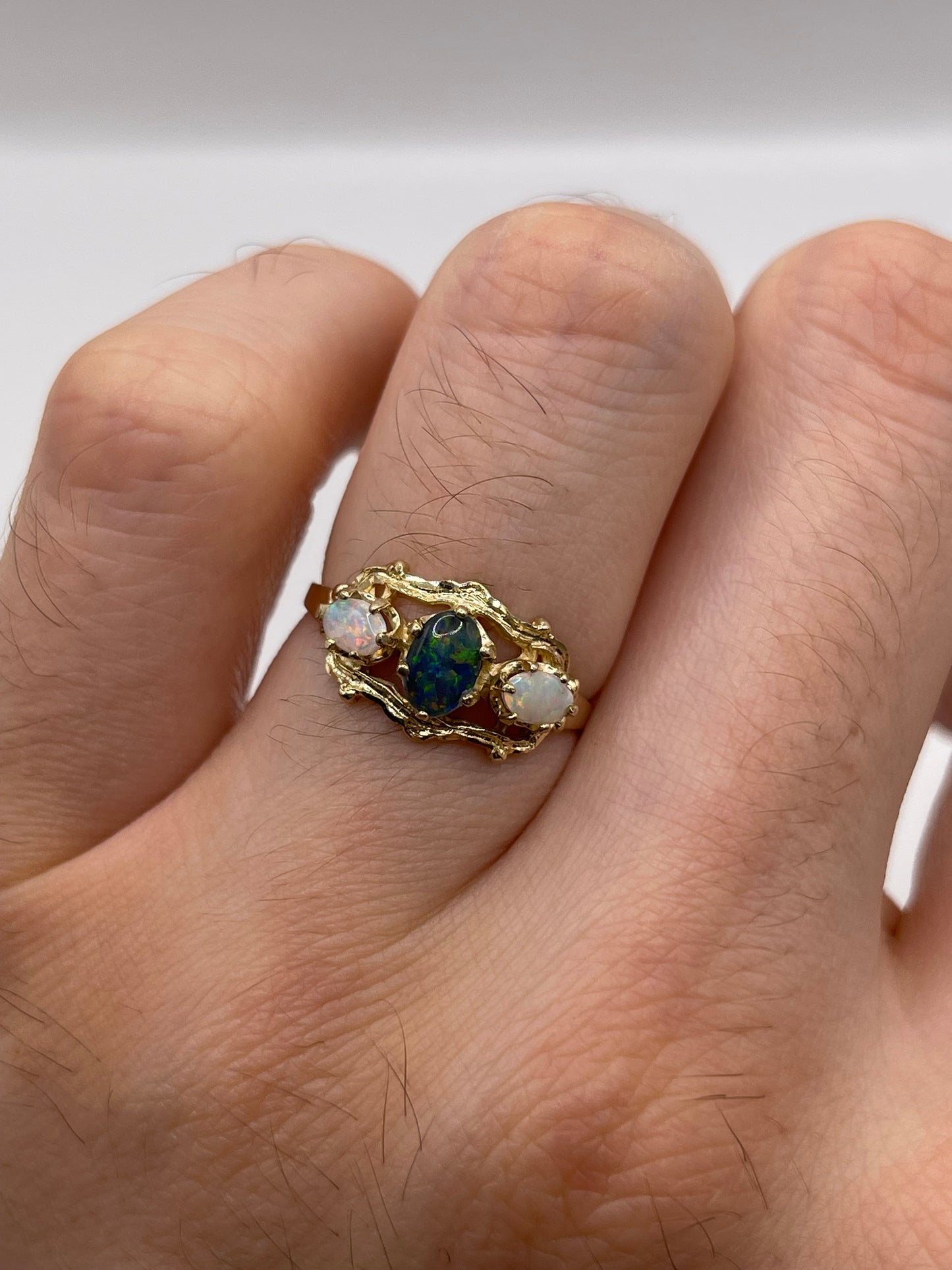 9ct gold black opal triplet and opal ring