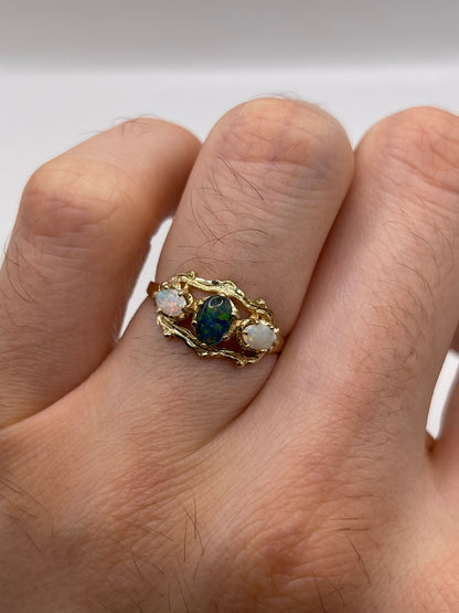 9ct gold black opal triplet and opal ring