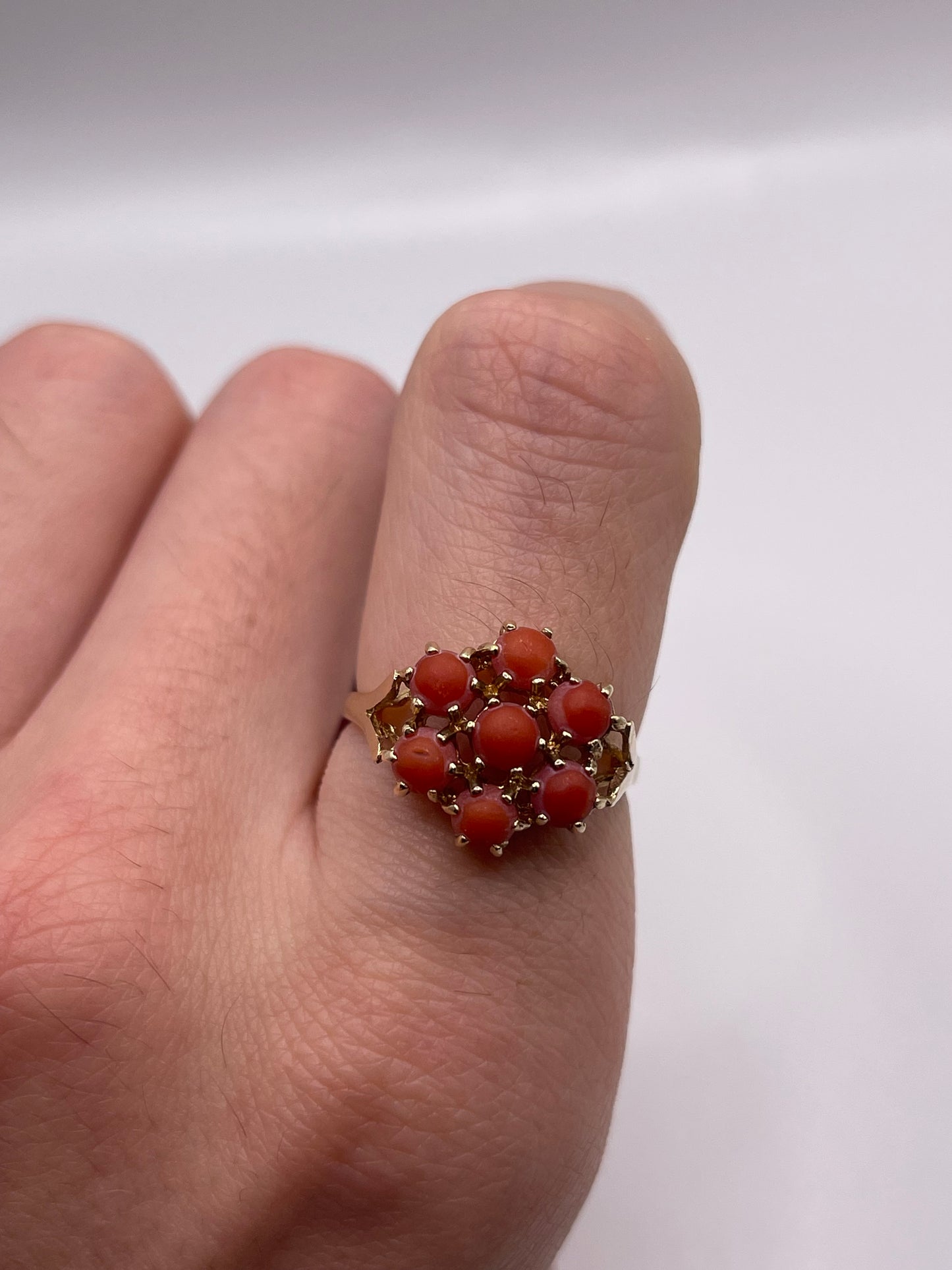 9ct gold coral cluster ring