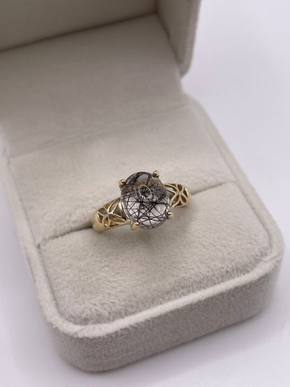 9ct gold rutile quartz ring