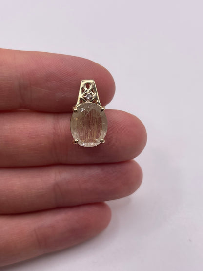 9ct gold rutile quartz and diamond pendant