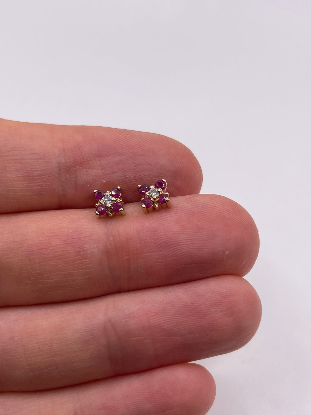 9ct gold ruby and diamond earrings