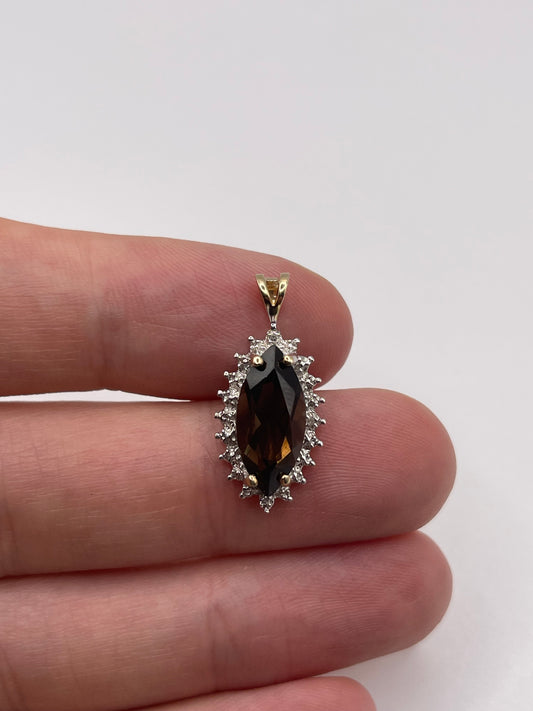 9ct gold Smokey quartz and diamond pendant