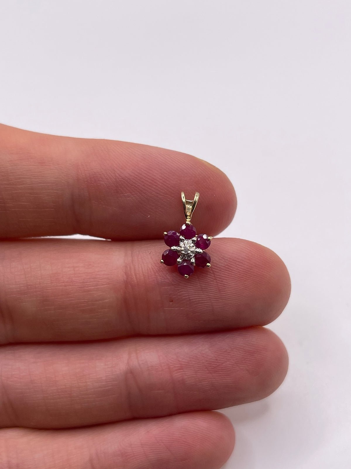 9ct gold ruby and diamond pendant