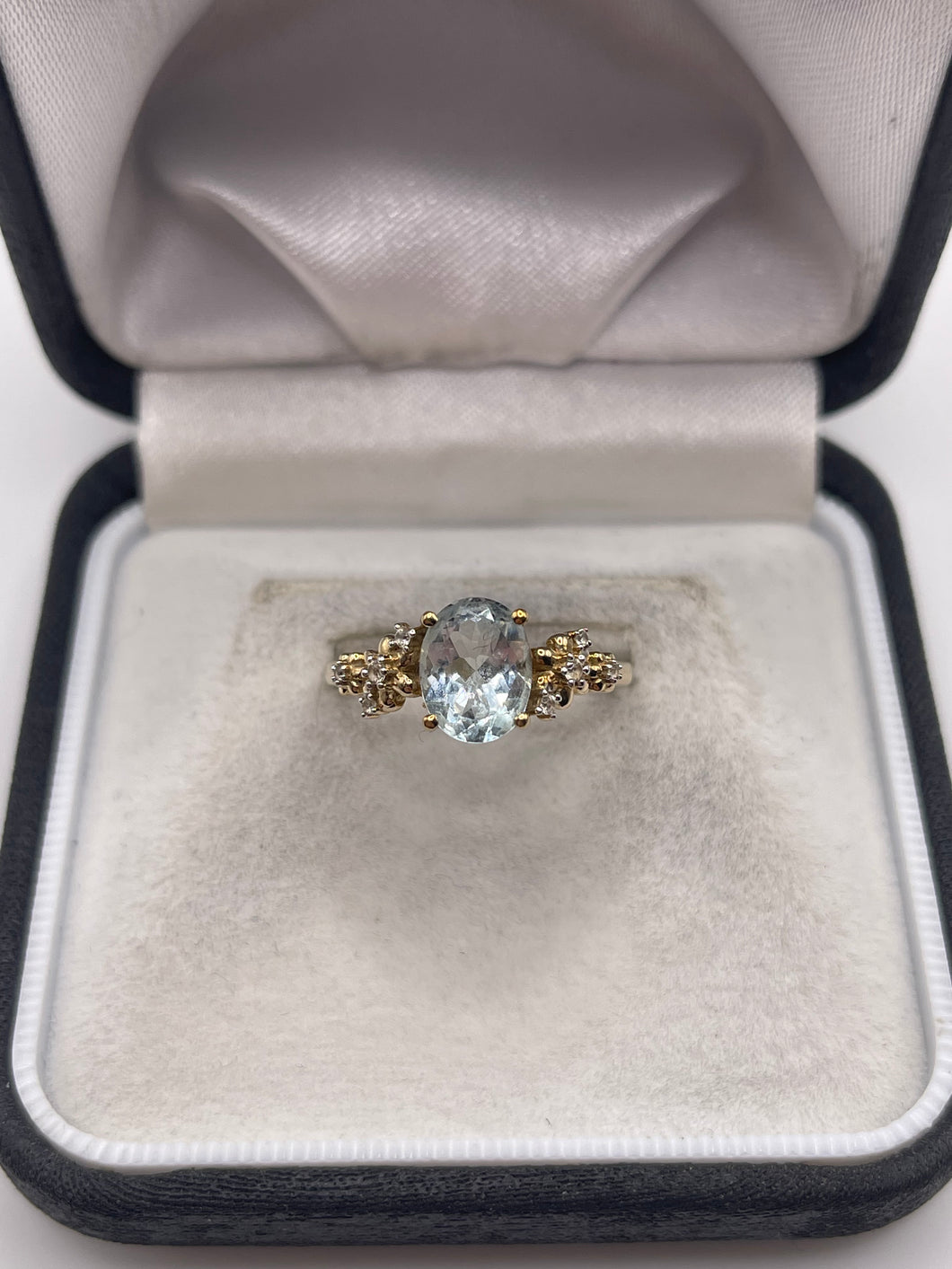 9ct gold aquamarine and zircon ring