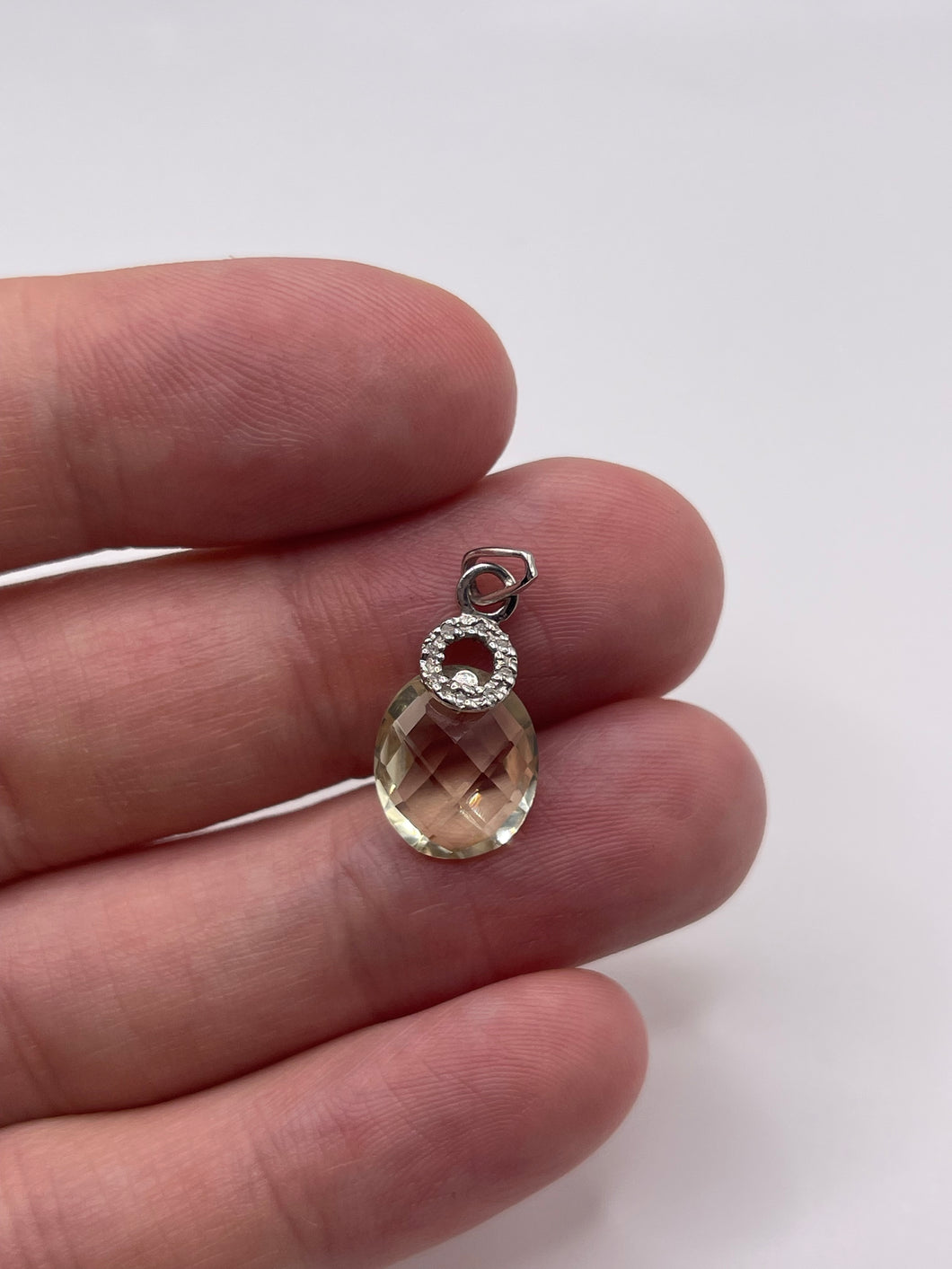 9ct white gold citrine and diamond pendant